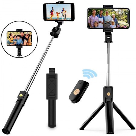 Bluetooth Remote Control Selfie Stick With Light (Black)