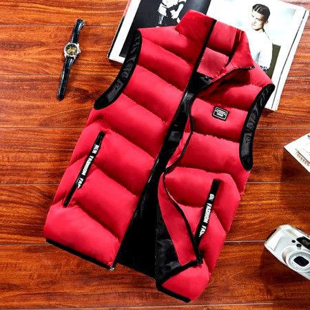 Winter Jackets Thick Vests Man Sleeveless Coats Male Warm Cotton Padded Waistcoat (Red)