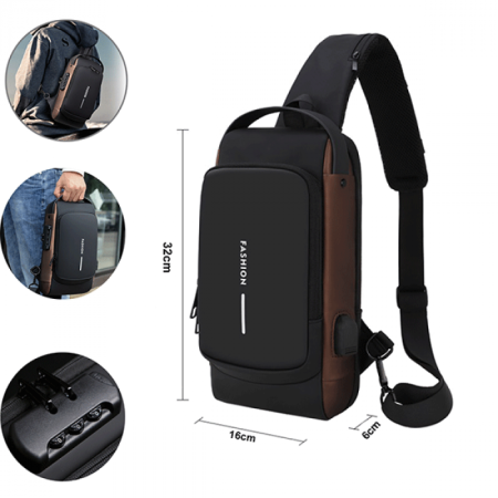 Solid USB charging port sling Anti-theft shoulder bag (Brown Shape)