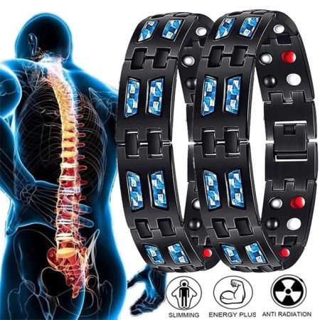 Carbon Blue Magnet Bracelet,Mens Carbon Blue Titanium Magnetic Therapy Bracelet,Double Row Magnetic Slim Fit Bracelet,