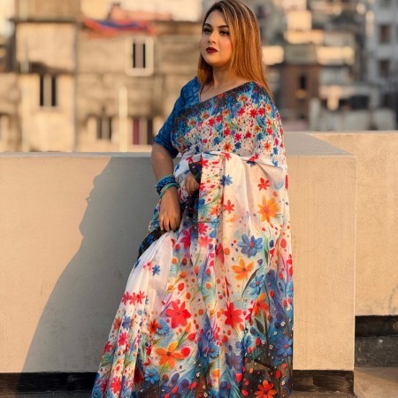 Chandery Silk  নিল শাড়ি